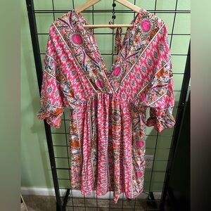 SHEIN Double V Neck Colorful Dress